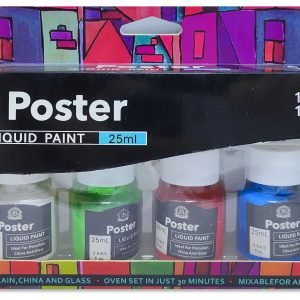 Pintura para carteles x6 - blanco, amarillo, verde, rojo, azul, negro - 25ml - 24x9.5x3.4cm