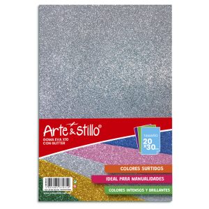 Goma eva Arte & Stillo® con glitter x10 - rojo, naranja,rosado, violeta, negro, blanco, gris, negro, marrón, lila - 20x30x0.15cm