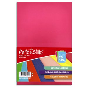 Goma eva adhesiva Arte & Stillo® x10 - violeta, rojo, celeste, blanco, negro, lila, verde, marrón, amarillo, rosado - 20x30x0.2cm