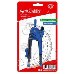 Compas con lápiz y semicírculo Arte & Stillo® - rojo, verde, azul - 21x12cm