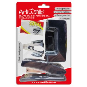 Grapadora con perforadora y saca ganchos Arte & Stillo® - rojo, azul, negro - 21x14cm