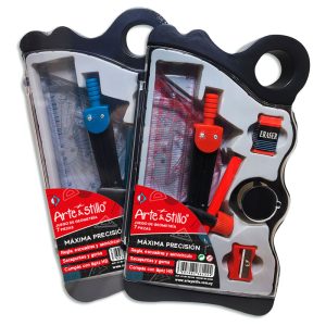 Juego de geometría Arte & Stillo® 7pzas. - rojo, azul - 11.5x21cm