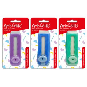 Goma de borrar retráctil Arte & Stillo® - violeta, azul, verde - 15.5x8cm